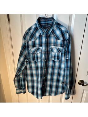 Straightfaded Men's L Regular Woven Plaid Button-Up Shirt With Roll Up Sleeves